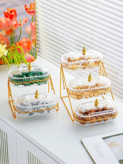 1 套、2 层和 3 层风格餐桌盘子套装 - 可堆叠、分区、宽敞的餐盘，用于盛放餐具、小吃、蛋糕、水果和糖果 - 非常适合餐厅、酒店和家庭使用，非常适合庆祝活动