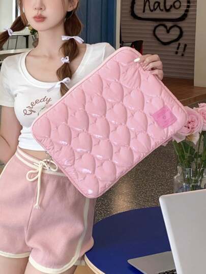 11 Inch, 13 Inch, 15 Inch, Simple Glossy , Heart-Shaped Pattern, Fashionable, Lightweight, Clutch, Laptop Bag, Tablet Bag Back To School For School For Tablet Back To School Supplies Laptop Cover Laptop Sleeve Laptop Bags & Cases School Essentials