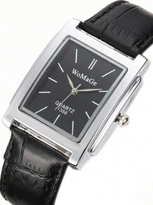 1pc Square Men's Watch, Rose Gold Case, Unisex, Top Brand, Luxury Genuine Leather Strap, Quartz Movement, Men's Gift - Black - View 4