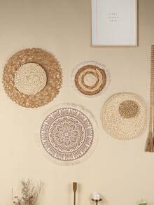 1PC/4 chiếc Giỏ treo tường trang trí phong cách Bohemian, Giỏ treo tường tròn phẳng phong cách Bohemian có tua rua, Giỏ nghệ thuật dệt treo tường bằng mây trang trí, Dùng cho phòng ngủ, nhà ở, phòng khách, trang trí tường bếp, trang trí nhà cửa, trang trí phòng, trang trí tường - Nhiều màu - Xem 5