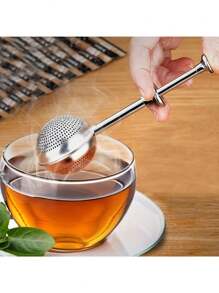 1pc Stainless Steel Tea Strainer, Press Type Tea Filter With Handle, Snap Ball Tea Strainer, Multi Tea Slag Ball, Spring Tea Strainer, For Home Office Restaurant, Tea Supplies Back To School - Silver - View 14