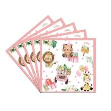 10pcs/20pcs Pink Safari Jungle Theme Party Supplies Forest Animal Safari Birthday Paper Plates Napkins Tableware Set Decorations Wild One Birthday Party Favors For 1st Birthday Table Decorations
