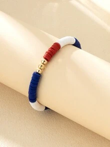 1 pieza Brazalete rojo, blanco y azul con cuentas para mujeres en el Día de la Independencia estadounidense - Multicolor - Ver 3