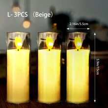 LED擬真蠟燭燈，電池驅動的LED燭燈，LED無火電池燭燈，亞克力閃爍圓柱燭燈，電池營運，3D火焰操作，3入升級版無火蠟燭LED柱狀閃爍電子燭，電池營運，亞克力杯電子燭光，電池無火電動凡事玻璃燭，適用於節日婚禮家庭派對裝飾，適用於萬聖節，婚禮和家居裝飾，室內/室外用燈 - 米色-Bullet shaped wicks - 查看 17