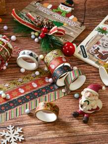 6捲/盒聖誕主題和紙膠帶套裝，創意聖誕禮物聖誕裝飾材料膠帶捲，DIY手工藝品、包裝禮物、剪貼簿用品、日記、計劃書、裝飾和紙膠帶小巧攜帶