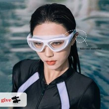 防水防雾高清游泳镜一体式大框高清防水防雾游泳镜内置耳塞用于水上运动保护眼睛可自由调节的泳镜配专业水上运动游泳装备游泳训练用品、沙滩必需品、沙滩配件、泳池浮板