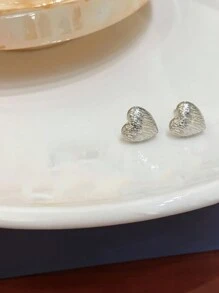 1 Coppia Di Orecchini A Bottone In Miniatura Con Cuore Geometrico Alla Moda E Opaco - Argento - Visualizzare 2