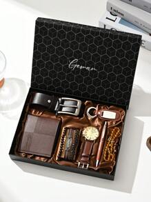 7pcs Men's Watch Gift Box Set For Father's Day, Birthday, Anniversary, Valentine's Day, Teacher's Day, Graduation, Back To School - Brown - View 1