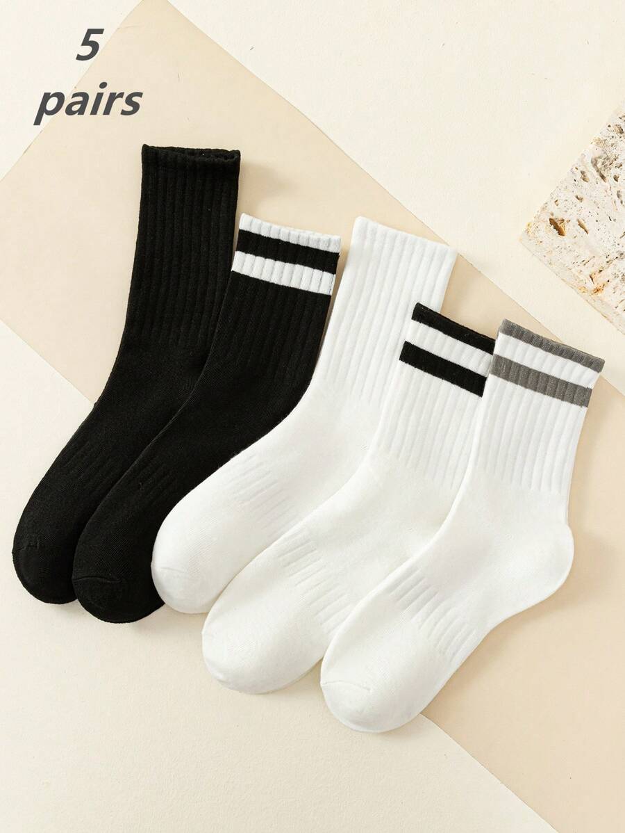 5pairs Men Fashion Long Sports Socks - Black and White - View 1