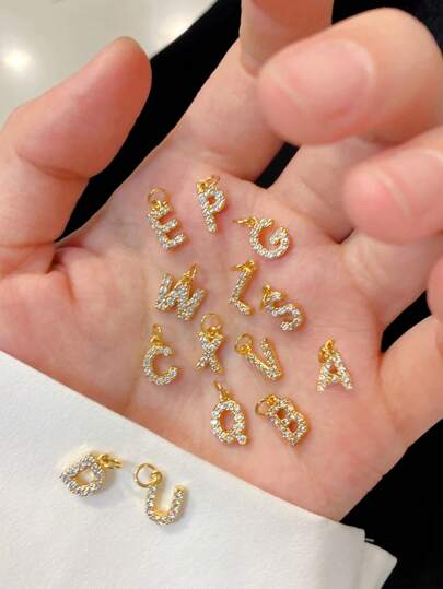 1pc Elegant Compact 26 Initial Letter Zirconia Pendant, DIY Customized Name Jewelry Charm For Necklace, Bracelet, Earrings