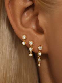 Kolczyki z 3 pojedynczymi oprawami w kształcie pierścienia, srebro próby 925, dla kobiet, luksusowe kolczyki z frędzlami, odpowiednie na imprezę, biżuterię ślubną