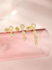 Kolczyki z 3 pojedynczymi oprawami w kształcie pierścienia, srebro próby 925, dla kobiet, luksusowe kolczyki z frędzlami, odpowiednie na imprezę, biżuterię ślubną