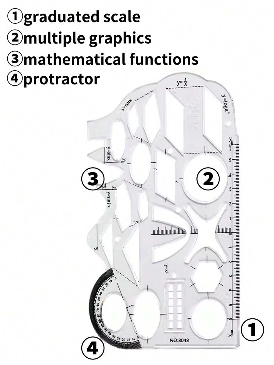 Multi-Functional Ruler, Including Angle Measurer, Geometric ...