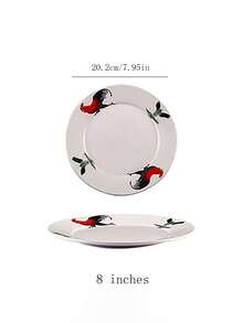 1入復古中國風雞紋盤，圓形陶瓷雞紋碟，適用於餐廳、家庭用餐，適用於早餐、牛排、意大利面、甜點，節日派對餐具 - 彩色 - 查看 10