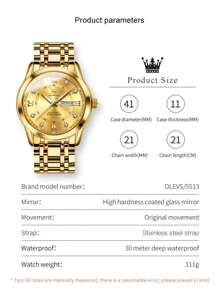 OLEVS. OLEVS 男士石英表奢华钻石金表防水夜光不锈钢商务男士石英表男士手表 - 金色 - 查看 5
