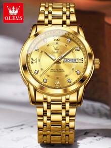 OLEVS. OLEVS 男士石英表奢华钻石金表防水夜光不锈钢商务男士石英表男士手表 - 金色 - 查看 3