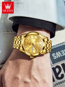 OLEVS. OLEVS 男士石英表奢华钻石金表防水夜光不锈钢商务男士石英表男士手表 - 金色 - 查看 4