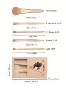 5入組個性化名字女性化妝刷套裝，搭配鏡子化妝刷套裝整理組合，可攜式刷具盒收納盒，可個性化定制DIY圖案，適合旅行收納，防水容器，頂級粉底鼻影眼影化妝掃，適合放於口袋、錢包或手袋中 - 杏色 - 查看 2