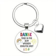 「DANKE」德國鑰匙扣，感謝不銹鋼鑰匙扣附有星星和心形吊飾，適合當做送給老師或同事的禮物 - 銀色 - 查看 4