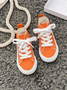 OPOEE帆布鞋,儿童中帮运动鞋,春秋季韩版,男女通用,时尚低帮休闲系带运动鞋,经典高帮运动鞋,百搭休闲运动滑板鞋 - 橘色 - 查看 3