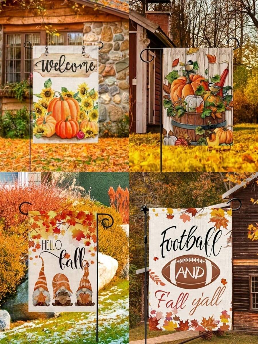 1pc Autumn Pumpkin Sunflower Dwarf Olive Football Maple Leaf Garden Flag Festival Yard Decor - Multicolor - View 1