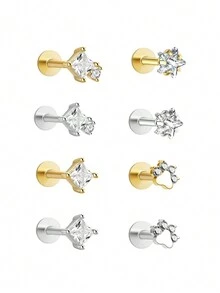 1 CÁI S925 Sterling Silver Cat Dog Paw In Đáy phẳng Đâm thủng Hình học Đơn giản Khuyên tai đơn cho phụ nữ và nam giới, Khuyên tai và khuyên xương tai - đơn - Xem 5