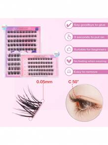 FindLove 50/100 Cụm Mi giả cong chữ C, hiệu ứng tự nhiên 3D, mi giả mềm mại 5D không cần keo, mi giả từng cụm riêng lẻ, mi giả dày gấp đôi, không cần keo, có thể tái sử dụng, mềm mại tự nhiên, mi giả dán, bền lâu. - C - Xem 7