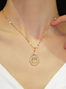 1件不鏽鋼雙環方鑽嵌入的8字形創意女士時尚吊墜項鍊