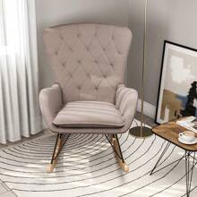 LIVINGANDHOME Living And Home Modern Upholstered Rocking Chair For Living Room Bedroom - Light Grey - View 9