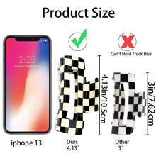 2 PCS Checkered Hair Claw Clips Square Checker Barrettes Cute Non Slip Hair Jaw Clips Strong Hold Rectangle Hair Claw Multicolored Plaid Vintage Checkered Hair Clip Y2K Hair Barrettes For Women Girls - Multicolor - View 2