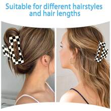 2 PCS Checkered Hair Claw Clips Square Checker Barrettes Cute Non Slip Hair Jaw Clips Strong Hold Rectangle Hair Claw Multicolored Plaid Vintage Checkered Hair Clip Y2K Hair Barrettes For Women Girls - Multicolor - View 6
