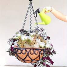 1入組8吋金屬掛花籃與8吋椰子纖維內襯 - 椰子纖維內襯，附黑色鏈條，適用於門廊盆栽掛架、室內外花盆、花園裝飾 - 棕色 - 查看 10