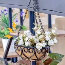 1入組8吋金屬掛花籃與8吋椰子纖維內襯 - 椰子纖維內襯，附黑色鏈條，適用於門廊盆栽掛架、室內外花盆、花園裝飾 - 棕色 - 查看 3