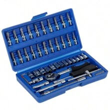 Kit Chaves Soquete Catraca 46 Pçs Maleta Mecânico - Azul - Visão 4