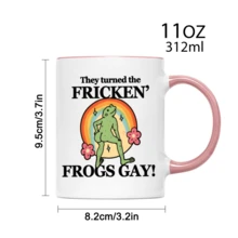 1pc, 11 Oz Coffee Mug, Ceramic Coffee Mug, Gay Gift Pride Mug, Rainbow Coffee Cups Tea Cup With Handle, They Turned The Frickin Frogs Gay Meme, LGBT Frog Mug, Funny Pride Mug, Reusable Coffee Mug, Room Decor House Warming Gifts New Home - Pink - View 3