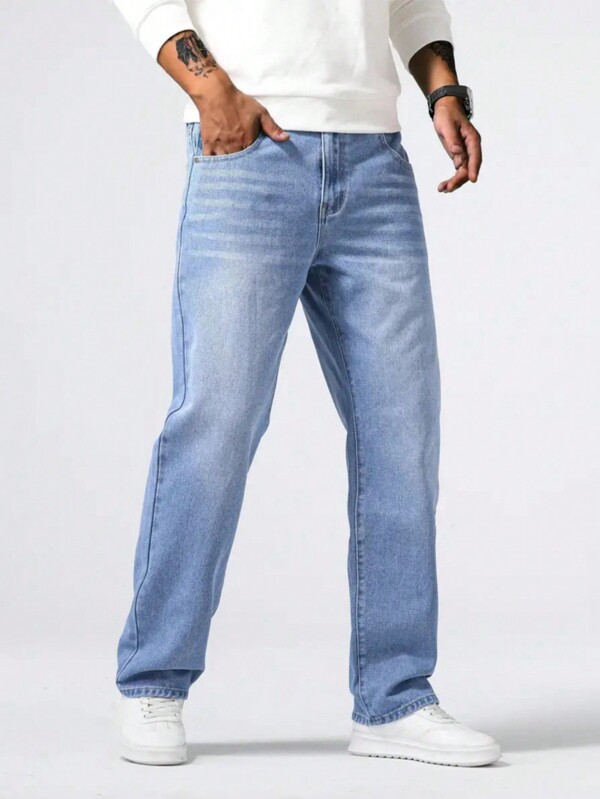 1pc Men's Street Style Light Blue Casual Comfortable Jeans For Spring/Summer, Suitable For City Walking And Outdoor Activities Cargo Pants