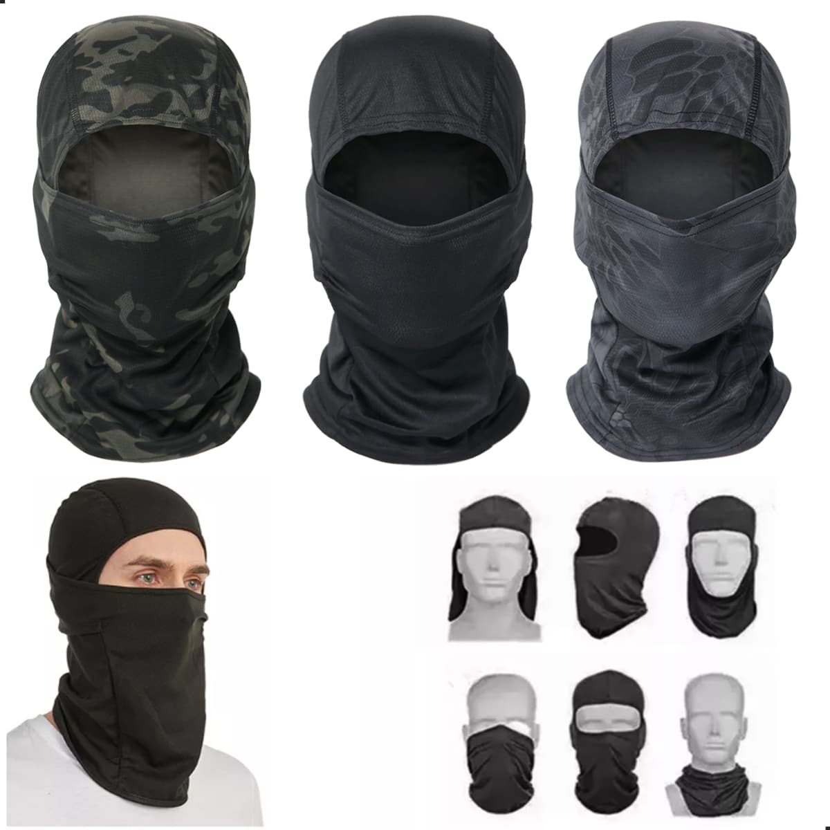 Pasamontañas Balaclava Proteccion Motocicleta Ciclismo-3PCS - Negro - Ver 1