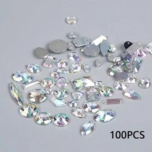 100pcs Hand-Sewn Acrylic Rhinestones, Large Mixed Shapes Acrylic Rhinestones With Sewing Holes, Suitable For Clothing DIY Crafts, Apparel, Shoes, AB Crystal - Crystal AB - View 4