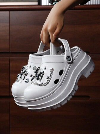 女士厚底拖鞋，夏季穿高端DIY鏈子雲砂鞋，女士新時尚透氣鞋