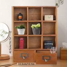 9-Cube 2 Drawers Pine Storage Organizer Display Cubby-Style Shelf Brown