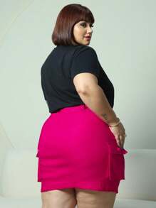 Plus Size Skirts - 玫紅色 - 查看 2