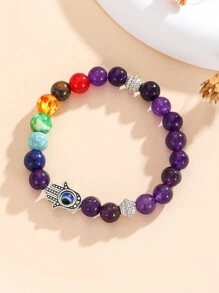 Pulsera de curación de los 7 Chakras ajustable y extensible con piedra de lava para equilibrar, meditar y joyería de moda - meditación - Ver 4