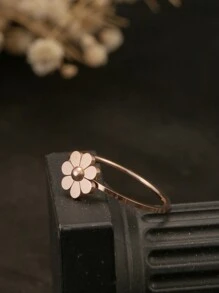 1 件不锈钢简约可爱七瓣菊花戒指或向日葵指环适合日常佩戴情人节 - 墨花戒指 - 查看 19