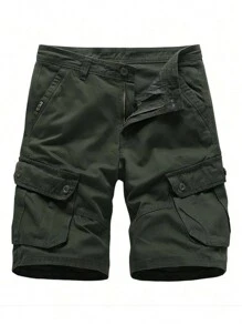 Pantalones cortos para hombre . Hombres Shorts cargo con bolsillo con solapa sin cinturón. Bermuda Tipo Cargo Work Shorts Táticos Uso Tudo Bermudas, Manfinity Shorts De Carga Para Hombre De Ajuste Holgado Con Bolsillo De Solapa Lateral - Verde militar - Ver 1