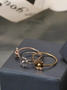 1 件不锈钢简约可爱七瓣菊花戒指或向日葵指环适合日常佩戴情人节 - 墨花戒指 - 查看 4