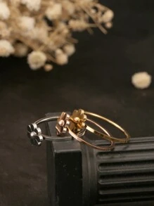 1 件不锈钢简约可爱七瓣菊花戒指或向日葵指环适合日常佩戴情人节 - 墨花戒指 - 查看 3