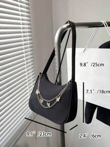 1pc Fashion Black Nylon Waterproof Shoulder Bag, Classic Butterfly Metal Strap Versatile Niche Design Ladies Underarm Bag, Daily Use Shopping Tote & Phone Case - Black - View 3
