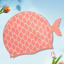 1pc Waterproof & High Elasticity Cute Cartoon Fish Scale Striped Unisex Swim Cap, Comfortable Silicone Swimming Cap Suitable For Water Sports Training For Long & Short Hair - Multicolor - View 10