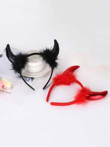 1 pieza Diadema con cuernos de diablo de Halloween, Clip para el cabello con cuernos góticos, Rojo y Negro, Belleza, Banda para el cabello, Aro para el cabello, Accesorio para el cabello para Mujeres