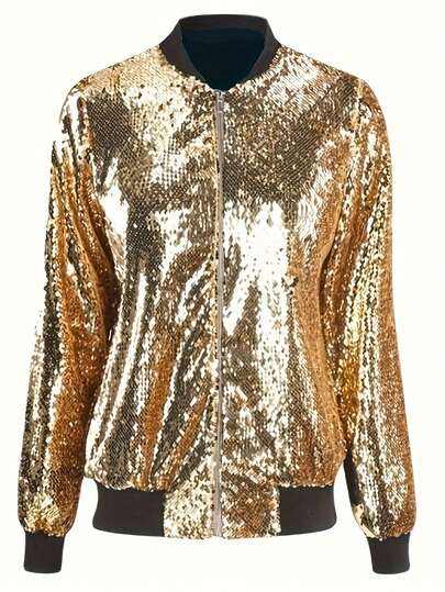 Women's Glitter Jacket, Casual Outwear For Vacation, Long Sleeve